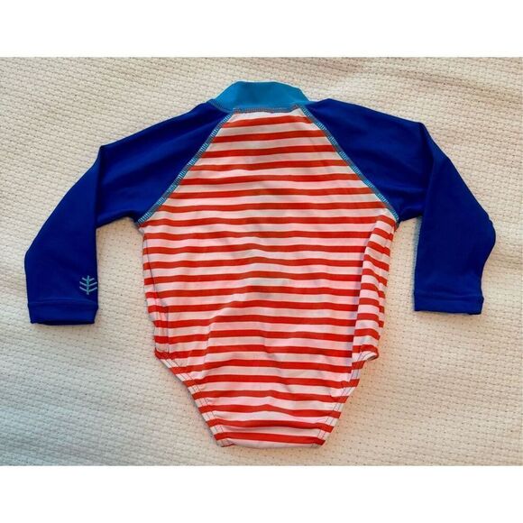 Coolibar Baby Wave One-Piece Long Sleeve Rash Guard Zip-Up Swimsuit UPF 50+ 6Mos - Picture 2 of 8